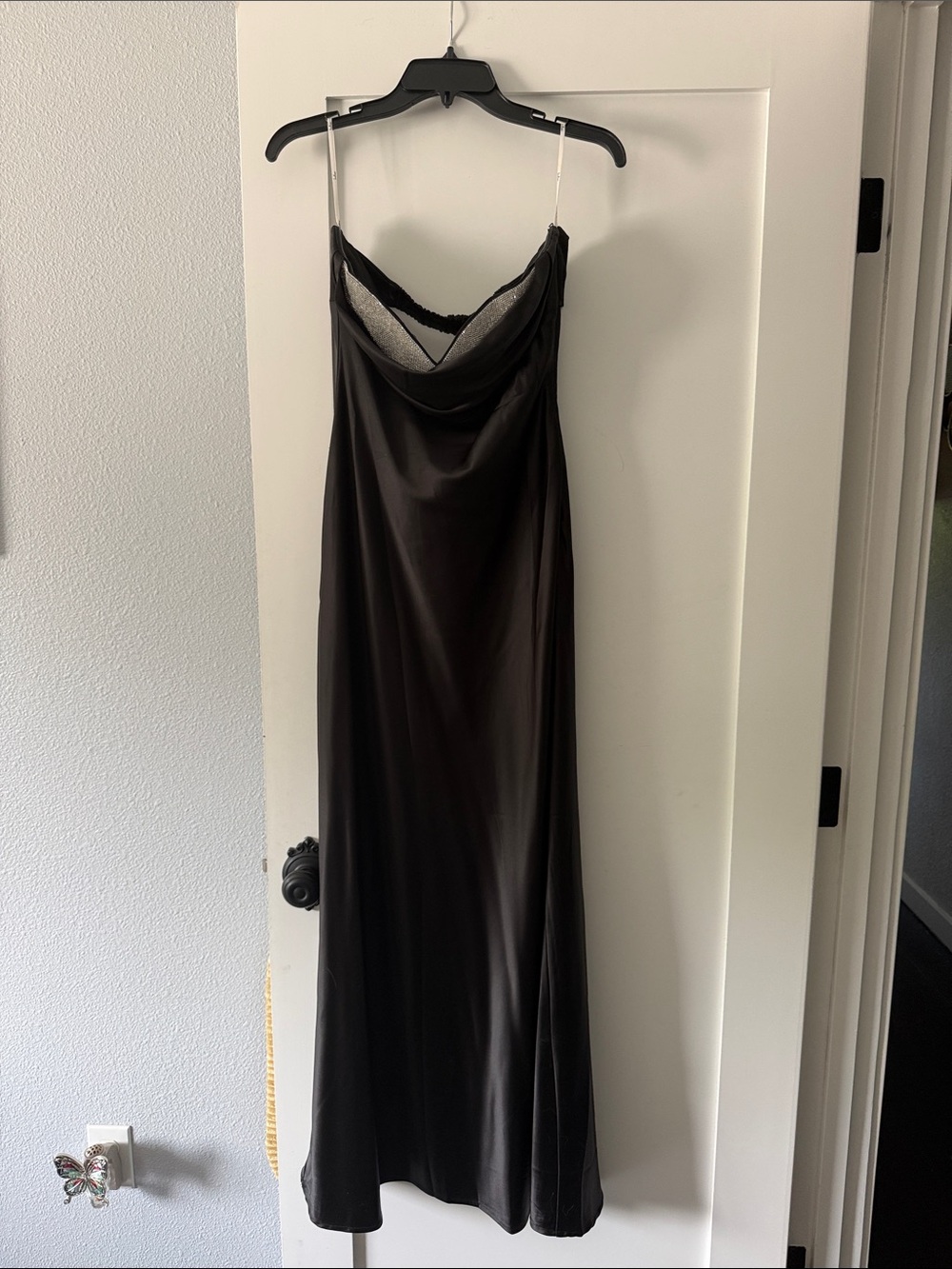 Lulu's Black Satin Cowl Neck StraplessDress